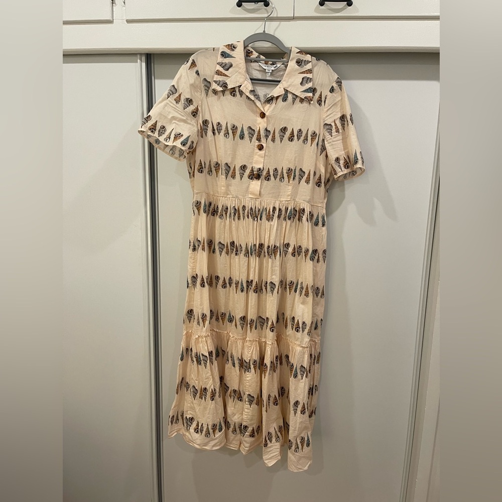 LK Bennett Bella Shell Print Cotton Shirt Dress, Size 12 - Picture 2 of 5